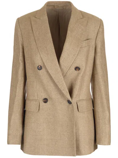 Brunello Cucinelli Double-breasted Blazer In Beige