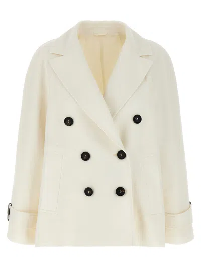 Brunello Cucinelli Double-breasted Blazer Blazer And Suits White In Ivory