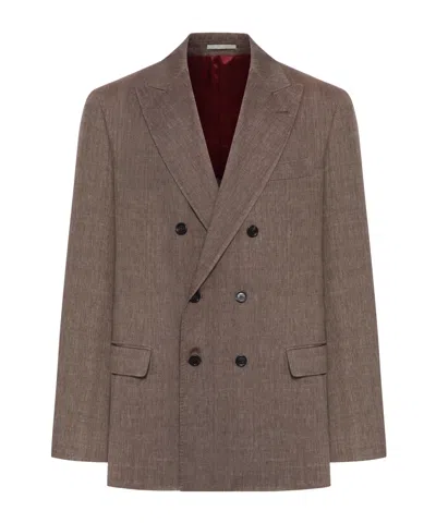 Brunello Cucinelli Double Breasted Blazer In Brown