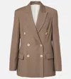 Brunello Cucinelli Fluid Viscose And Linen Twill Jacket With Shiny Cuffs In Brown