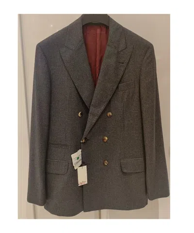 Brunello Cucinelli Double Breasted Blazer In Gray