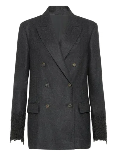 Brunello Cucinelli Double-breasted Blazer In Gray