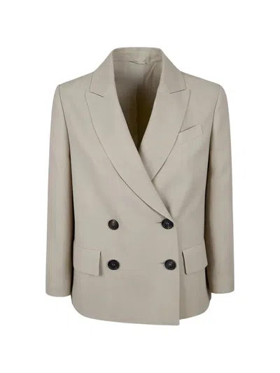 Brunello Cucinelli Double-breasted Blazer With Monili Detail In White