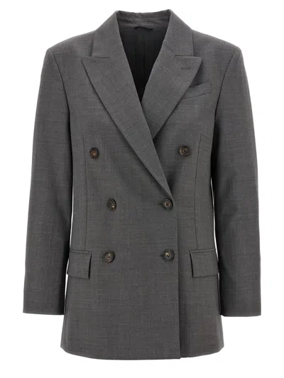 Brunello Cucinelli Double-breasted Blazer In Gray