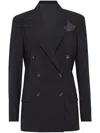 Brunello Cucinelli Virgin Wool-blend Double-breasted Blazer In Grey