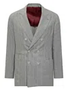 Brunello Cucinelli Double-breasted Grey Blazer With Pinstripe Pattern In Grey