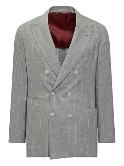 Brunello Cucinelli Double Breasted Blazer In Grey