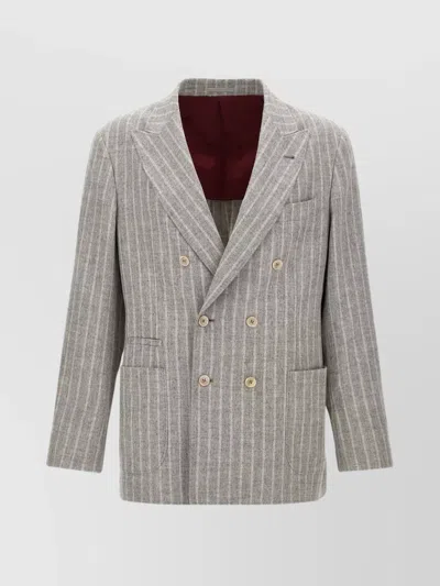 Brunello Cucinelli Double-breasted Blazer In Pinstripe Pattern In Grey