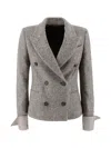 Brunello Cucinelli Tweed Double-breasted Blazer Featuring Side Pockets In Brown