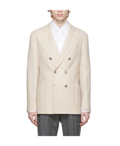 Brunello Cucinelli Double-breasted Blazer In Nude | ModeSens