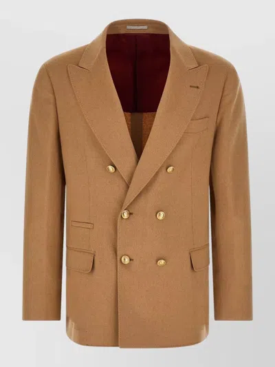 Brunello Cucinelli Double Breasted Blazer Spear Lapels In Gold