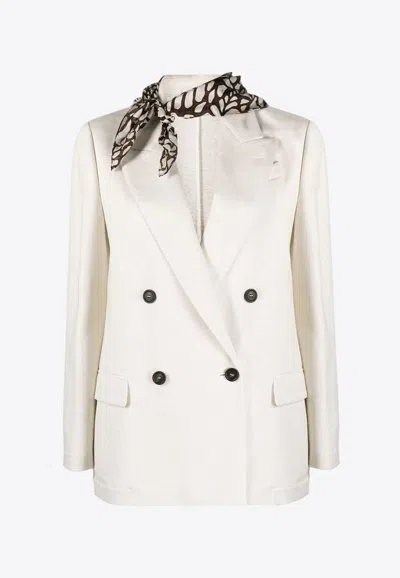 Brunello Cucinelli Double-breasted Blazer With Scarf In White