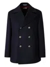Brunello Cucinelli Navy Blue Double Flannel Caban Blazer In Black