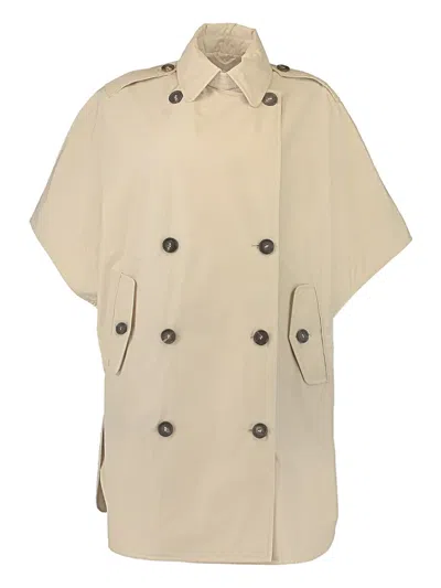 Brunello Cucinelli Double-breasted Cape Coat In Neutral