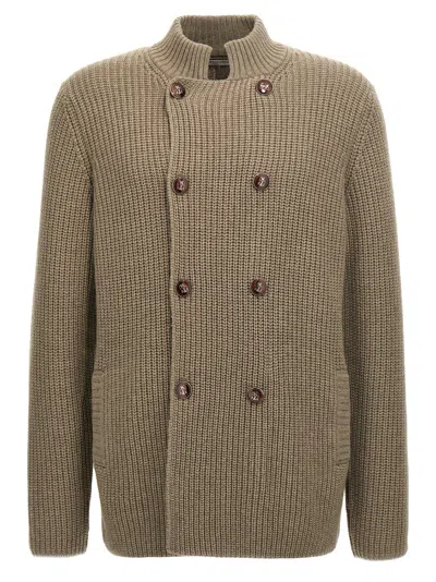 Brunello Cucinelli Olive Double-breasted Cardigan In Beige