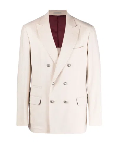 Brunello Cucinelli Double-breasted Cashmere Blazer In White