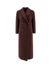 Brunello Cucinelli Bordeaux Double-breasted Coat With Peak Revers In Brown
