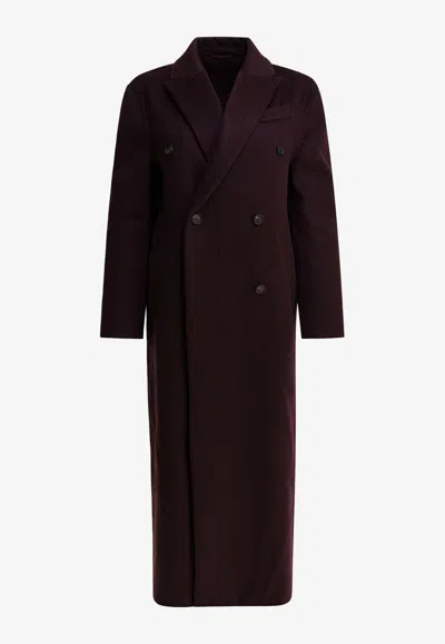 Brunello Cucinelli Double-breasted Cashmere Coat In Burgundy