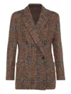 Brunello Cucinelli Blazer With Prince Of Wales Embroidery In Brown