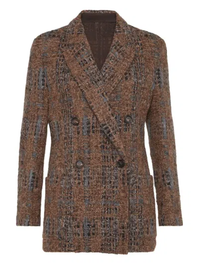 Brunello Cucinelli Double-breasted Checked Blazer In Brown