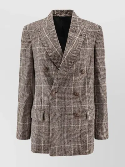 Brunello Cucinelli Double-breasted Checkered Blazer Lapel Design
