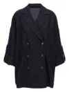 Brunello Cucinelli 'shiny Cuff Details' Caban Coat In Blue