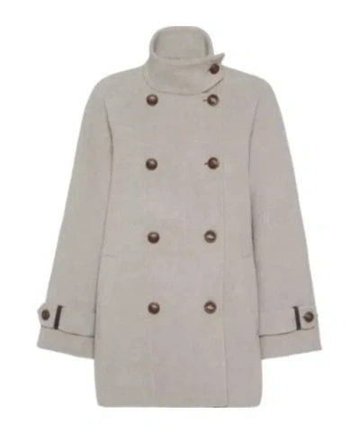 BRUNELLO CUCINELLI BRUNELLO CUCINELLI DOUBLE-BREASTED HIGH NECK COAT