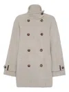 Brunello Cucinelli Double Worked Caban In Virgin Wool And Cashmere Cloth With Shiny Cuff Details Clo In Gray