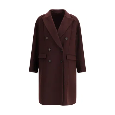 Brunello Cucinelli Double-breasted Coat In Burgundy