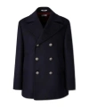 Brunello Cucinelli Navy Blue Double Flannel Caban Blazer In Black