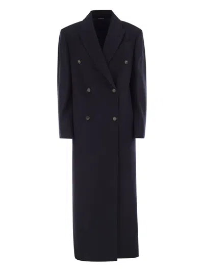 Brunello Cucinelli Long Wool Coat With Jewellery In Black