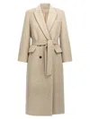 Brunello Cucinelli Women Double-breasted Coat In Virgin Wool And Cashmere Cloth With Jewellery In Brown