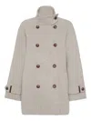 Brunello Cucinelli Double Worked Caban In Virgin Wool And Cashmere Cloth With Shiny Cuff Details Clo In Brown