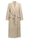 Brunello Cucinelli Women Double-breasted Coat In Virgin Wool And Cashmere Cloth With Jewellery In Neutral