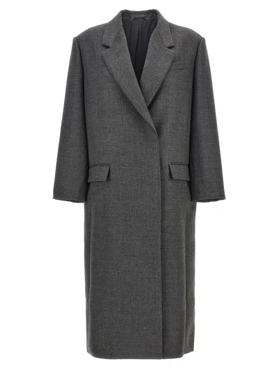 Brunello Cucinelli Double-breasted Coat Coats, Trench Coats Gray In Black