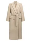 Brunello Cucinelli Women Double-breasted Coat In Virgin Wool And Cashmere Cloth With Jewellery In Neutral