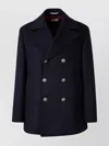 Brunello Cucinelli Navy Blue Double Flannel Caban Blazer In Black