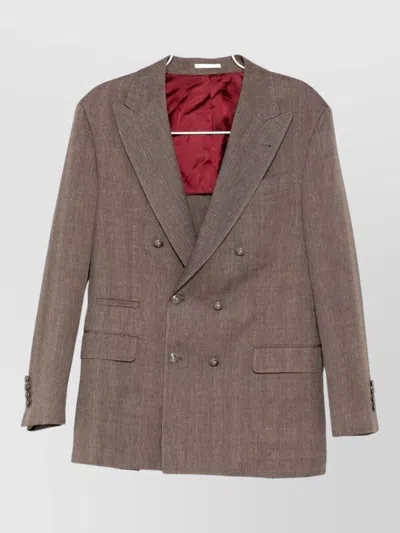 Brunello Cucinelli Double Breasted Coat Nylon Silk Blend In Brown