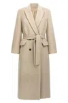 Brunello Cucinelli Women Double-breasted Coat In Virgin Wool And Cashmere Cloth With Jewellery In Sand