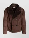 Brunello Cucinelli Double Breasted Coat Shearling Collar In Brown