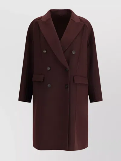 Brunello Cucinelli Double-breasted Coat With Peaked Lapels And Button Detailing In Burgundy