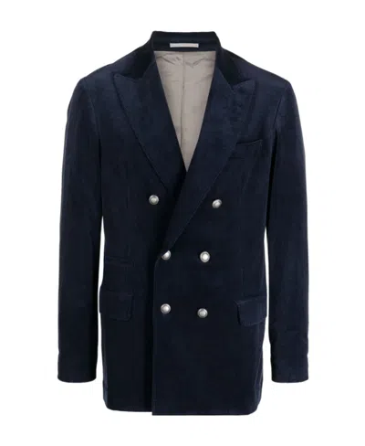 Brunello Cucinelli Double-breasted Corduroy Blazer In Black