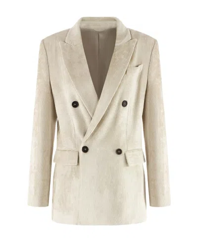 Brunello Cucinelli Double-breasted Corduroy Blazer In Nude