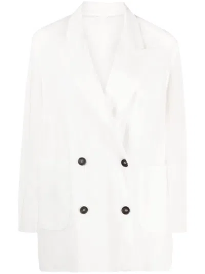 Brunello Cucinelli Double-breasted Cotton-organza Blazer In White