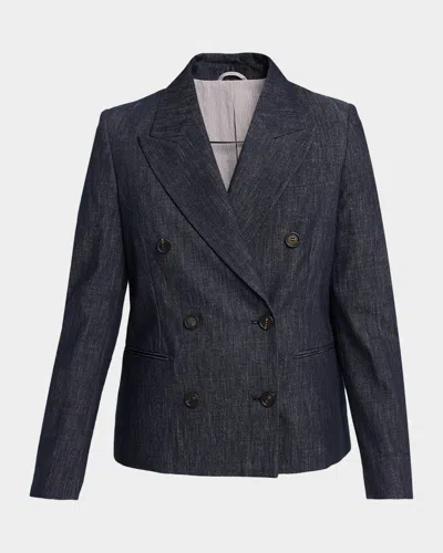 Brunello Cucinelli Double-breasted Cotton Denim Blazer In Blue