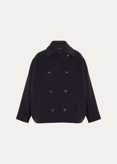 Brunello Cucinelli Double-breasted Couture Wool Cashmere Coat In Blue