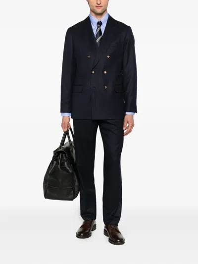 Brunello Cucinelli Double-breasted Cupro Blazer In Blue