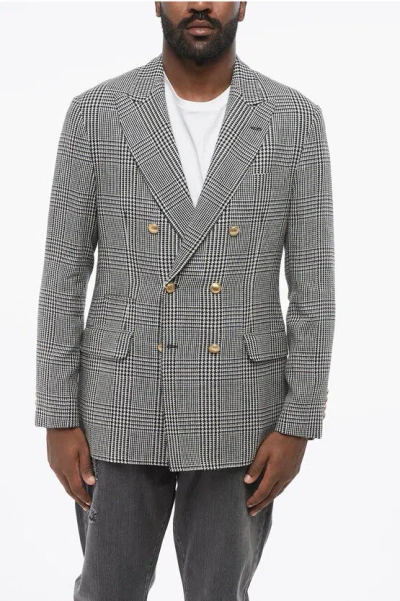 Brunello Cucinelli Double-breasted District Check Linen Blend Blazer