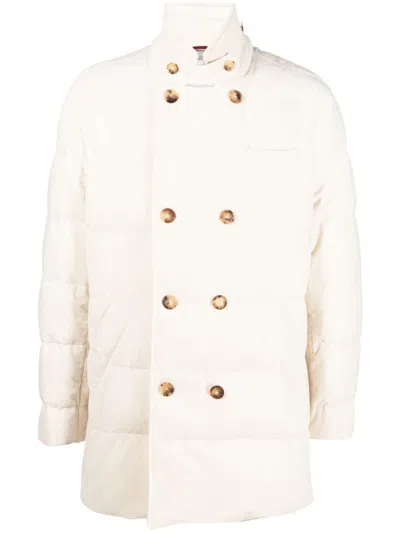 Brunello Cucinelli Double-breasted Down Jacket In Neutral