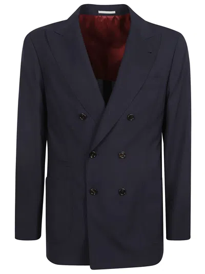 Brunello Cucinelli Double-breasted Fitted Blazer In Navy